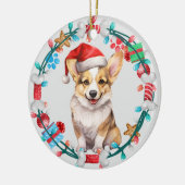 Weihnachtsmannmütze Corgi Welppy Bone Kranz Keramik Ornament (Links)