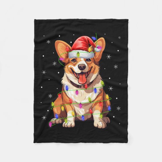 Weihnachtsmannmütze Corgi Xmas Lighting Corgi Dog Fleecedecke (Vorderseite)