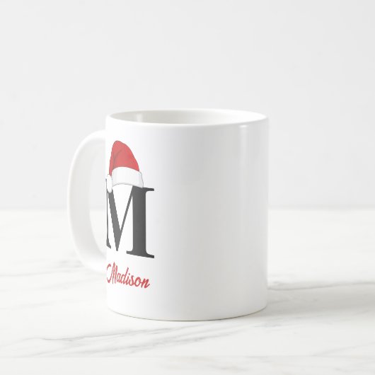 Weihnachtsmannmütze Custom Monogram Red Script Wei Kaffeetasse (Vorderseite Links)