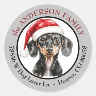 Weihnachtsmannmütze Dachshund-Hund Rücksendeadress Runder Aufkleber