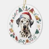 Weihnachtsmannmütze Dalmatiner Hund Weihnachtsbild Keramik Ornament (Links)