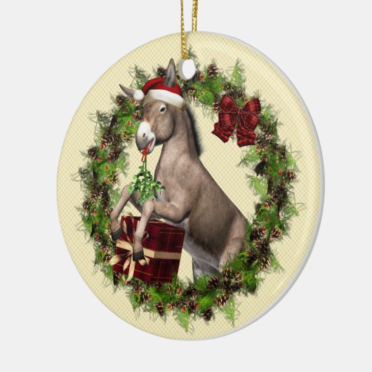 Weihnachtsmannmütze der Donkey-Wunde im Kraut Keramikornament (Links)