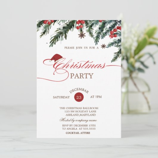 Weihnachtsmannmütze der Kiefernbäume, Weihnachten Einladung (Stehend Vorderseite)