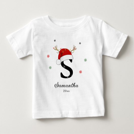 Weihnachtsmannmütze des Buchstabens | Monogramm |  Baby T-shirt (Vorderseite)