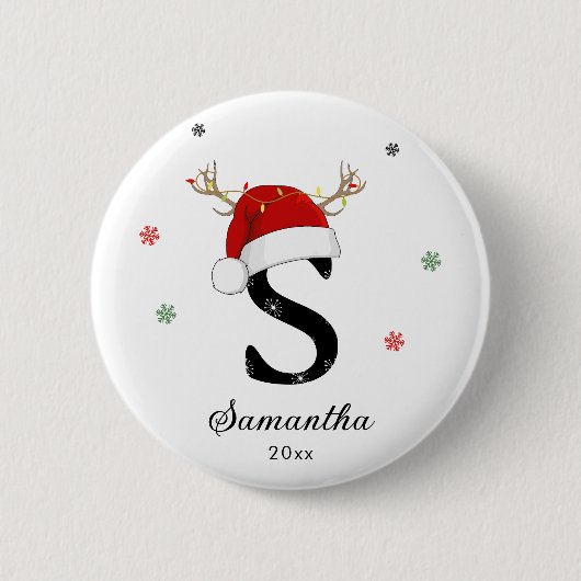 Weihnachtsmannmütze des Buchstabens | Monogramm |  Button (Vorderseite)