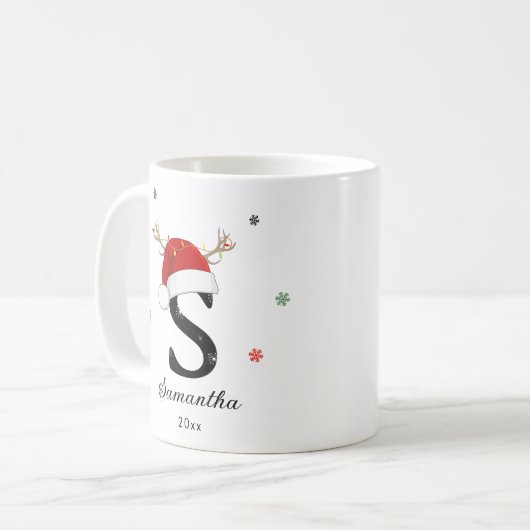 Weihnachtsmannmütze des Buchstabens | Monogramm |  Kaffeetasse (Vorderseite Links)