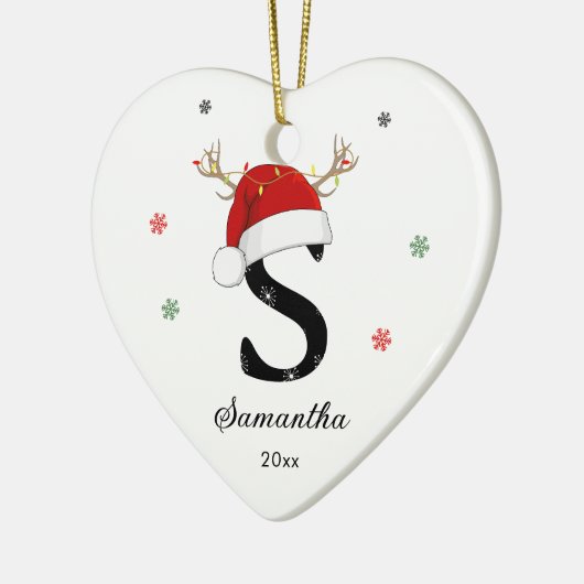 Weihnachtsmannmütze des Buchstabens | Monogramm | Keramik Ornament (Links)