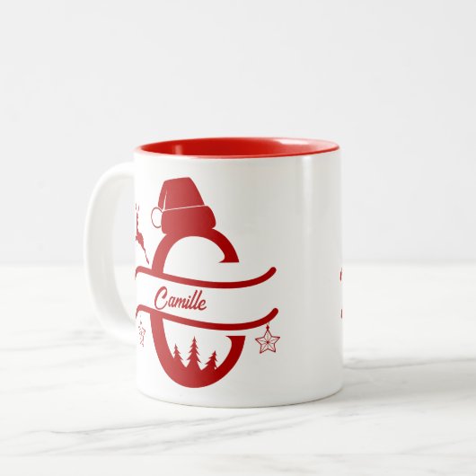 Weihnachtsmannmütze des Buchstabens | Monogramm |  Zweifarbige Tasse (Vorderseite Links)