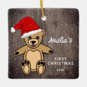 Weihnachtsmannmütze des ersten Weihnachtswald-Tedd Keramikornament (Vorderseite)