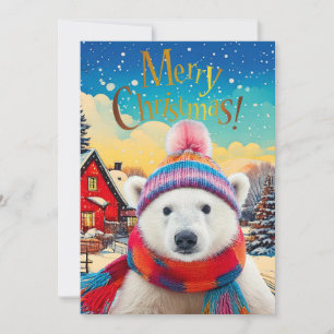 Weihnachtsmannmütze des Polarbären und des Scards Feiertagskarte