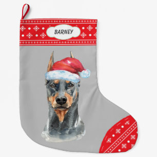 Weihnachtsmannmütze Doberman Snowflake Border Großer Weihnachtsstrumpf
