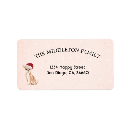Weihnachtsmannmütze Dog Chihuahua Frohe Weihnachte Adressaufkleber (Vorne)