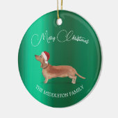 Weihnachtsmannmütze Dog Tan Dackel Grün Frohe Weih Keramik Ornament (Links)