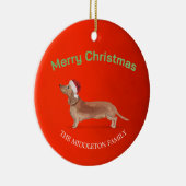 Weihnachtsmannmütze Dog Tan Dackel Rot Frohe Weihn Keramik Ornament (Rechts)