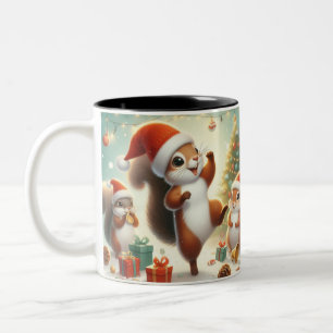 Weihnachtsmannmütze Eichhörnchen Feier Kaffee Tass Zweifarbige Tasse