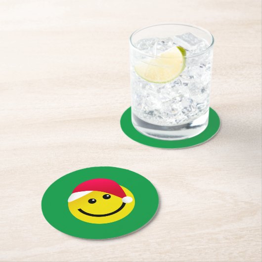 Weihnachtsmannmütze Emoji Runder Pappuntersetzer (Vor Ort)
