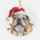 Weihnachtsmannmütze English Bulldog Watercolor Wre Keramik Ornament (Vorne)