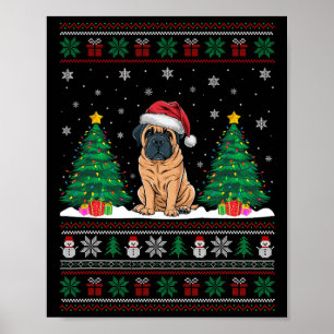 Weihnachtsmannmütze English Mastiff Dog Xmas Tree Poster