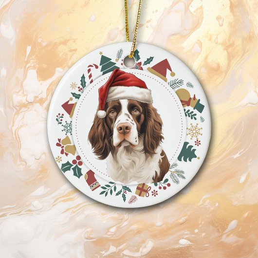 Weihnachtsmannmütze English Springer Spaniel Wreat Keramik Ornament