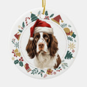 Weihnachtsmannmütze English Springer Spaniel Wreat Keramik Ornament (Vorne)