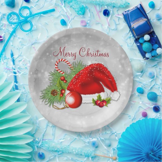 Weihnachtsmannmütze-festliches Weihnachten Pappteller (Party)