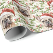 Weihnachtsmannmütze French Bulldog Christmas Holly Geschenkpapier (Rolleneckpunkt)
