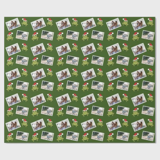 Weihnachtsmannmütze Frosch Foto Weihnachtswrapping Geschenkpapier (Flach)