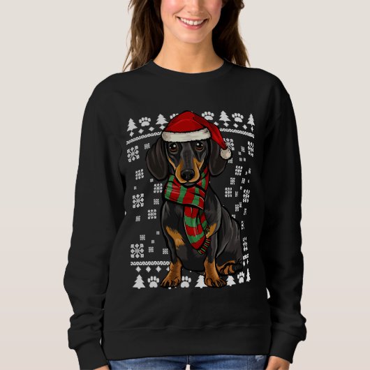 Weihnachtsmannmütze für Schwarze Dackel Sweatshirt (Vorderseite)