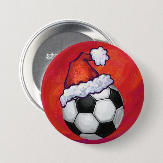 Weihnachtsmannmütze Fußball auf Rot Button (Vorne & Hinten)