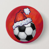 Weihnachtsmannmütze Fußball auf Rot Button (Vorderseite)