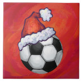 Weihnachtsmannmütze Fußball auf Rot Fliese (Vorderseite)