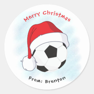Weihnachtsmannmütze Fußball Ball Frohe Weihnachten Runder Aufkleber