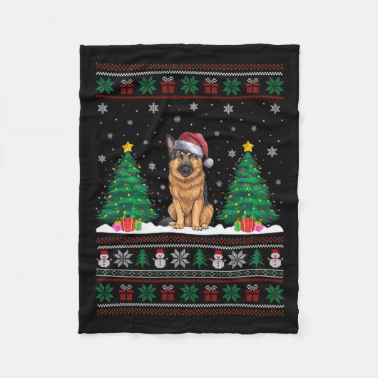 Weihnachtsmannmütze German Shepherd Dog Xmas Tree Fleecedecke (Vorderseite)