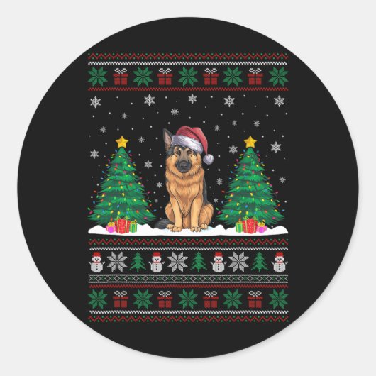 Weihnachtsmannmütze German Shepherd Dog Xmas Tree Runder Aufkleber (Vorderseite)