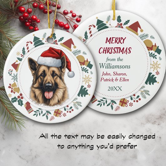 Weihnachtsmannmütze German Shepherd Weihnachtsfoto Keramik Ornament