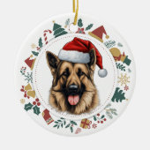 Weihnachtsmannmütze German Shepherd Weihnachtsfoto Keramik Ornament (Vorne)