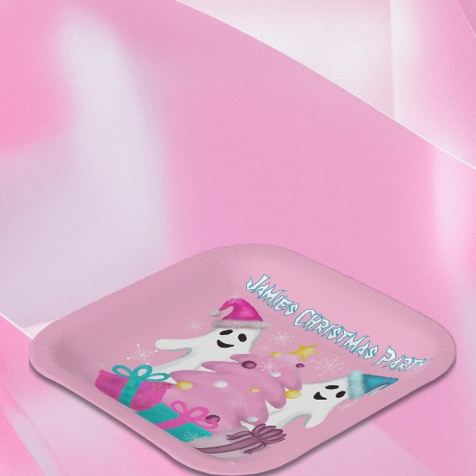 Weihnachtsmannmütze Gespenster mit Weihnachtsbaum  Pappteller