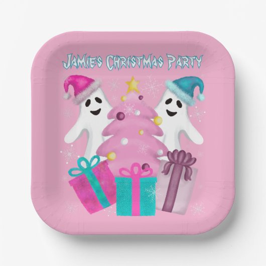 Weihnachtsmannmütze Gespenster mit Weihnachtsbaum Pappteller (Vorderseite)