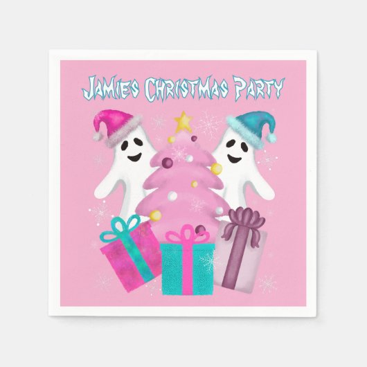 Weihnachtsmannmütze Gespenster mit Weihnachtsbaum  Serviette (Vorderseite)