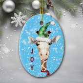 Weihnachtsmannmütze Giraffe Snowflake Background K Keramik Ornament