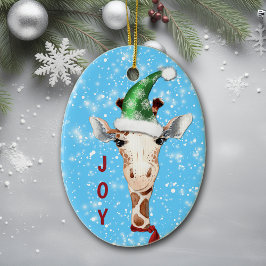 Weihnachtsmannmütze Giraffe Snowflake Background K Keramik Ornament