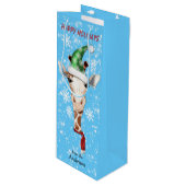 Weihnachtsmannmütze Giraffe Snowflake Blaue Weinka Geschenktüte Für Weinflaschen (Vorderseite Schrägansicht)