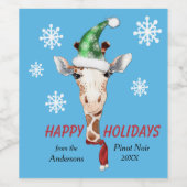 Weihnachtsmannmütze Giraffe Snowflake Weinetikett (Einzelnes Label)