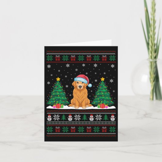 Weihnachtsmannmütze Golden Retriever Dog Xmas Tree Karte (Vorderseite)