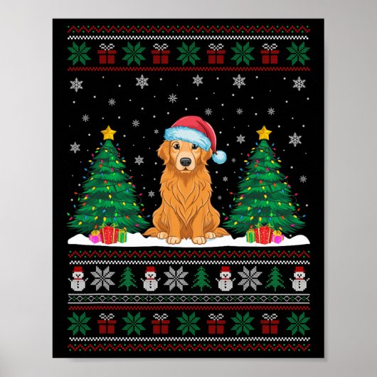 Weihnachtsmannmütze Golden Retriever Dog Xmas Tree Poster (Vorne)