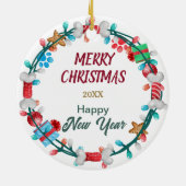 Weihnachtsmannmütze Golden Retriever Puppy Bone Kr Keramik Ornament (Hinten)