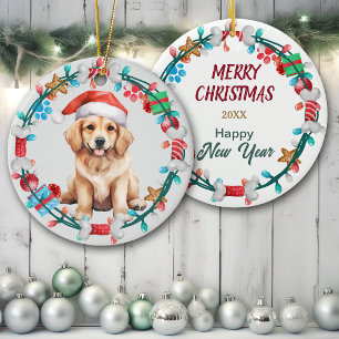 Weihnachtsmannmütze Golden Retriever Puppy Bone Kr Keramik Ornament