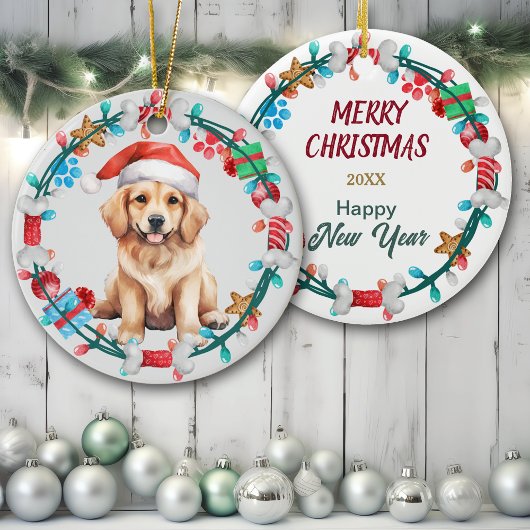 Weihnachtsmannmütze Golden Retriever Puppy Bone Kr Keramik Ornament