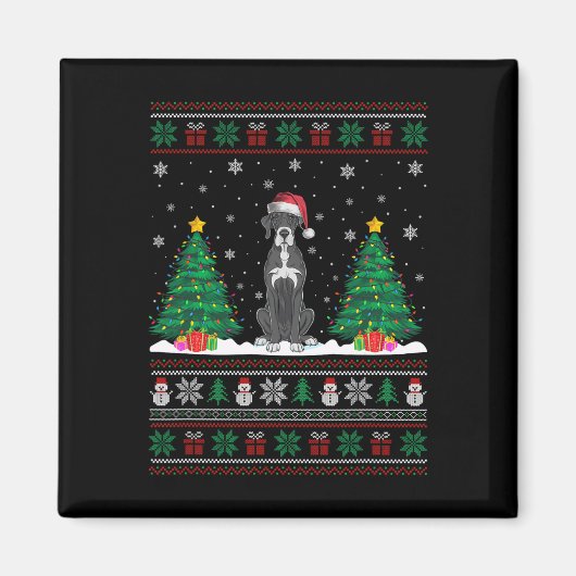 Weihnachtsmannmütze Great Dane Hund Weihnachtsbaum Magnet (Vorne)