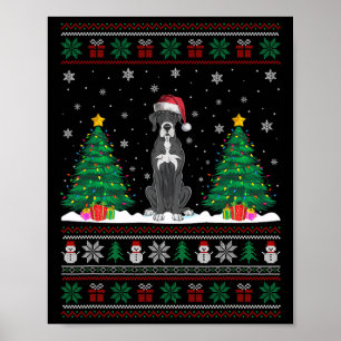 Weihnachtsmannmütze Great Dane Hund Weihnachtsbaum Poster